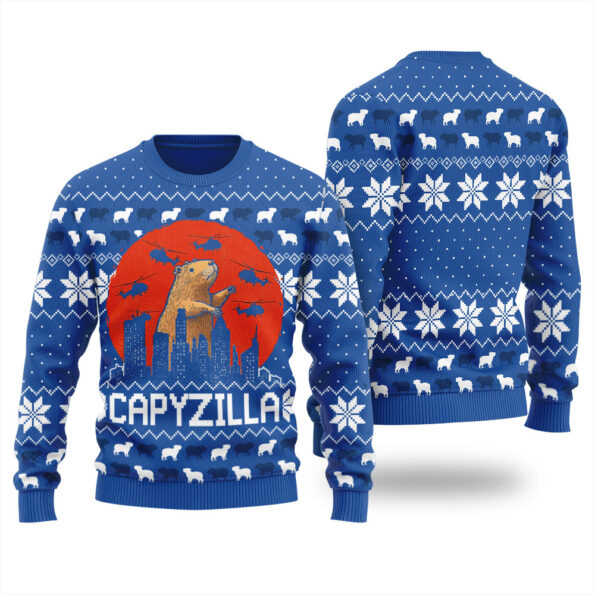Funny Monster Capybara Christmas Sweater Royal