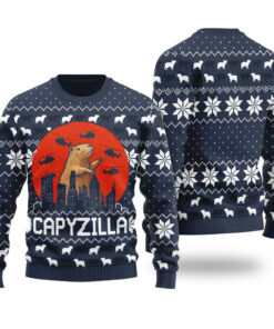 Funny Monster Capybara Ugly Christmas Sweater Navy