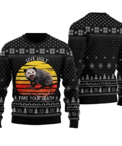 Funny Possum Life Ugly Christmas Sweater Black