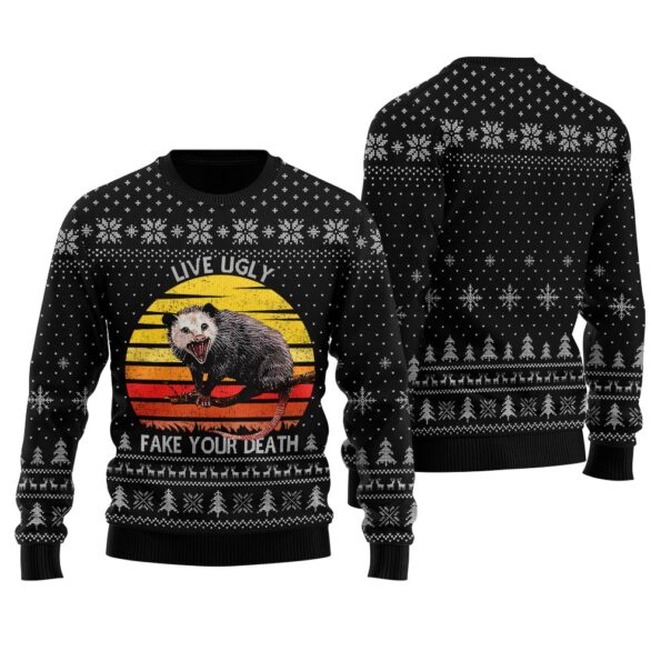 Funny Possum Life Ugly Christmas Sweater Black