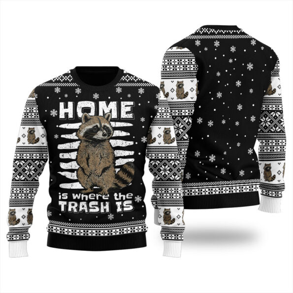 Funny Raccoon Ugly Christmas Sweater Black