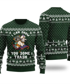 Funny Racoon Opossum Ugly Sweater Forest Green