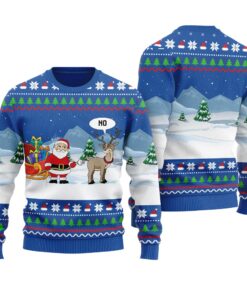 Funny Reindeer Santa Ugly Christmas Sweater Royal