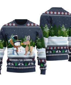 Funny Reindeer Snowman Ugly Christmas Sweater Navy
