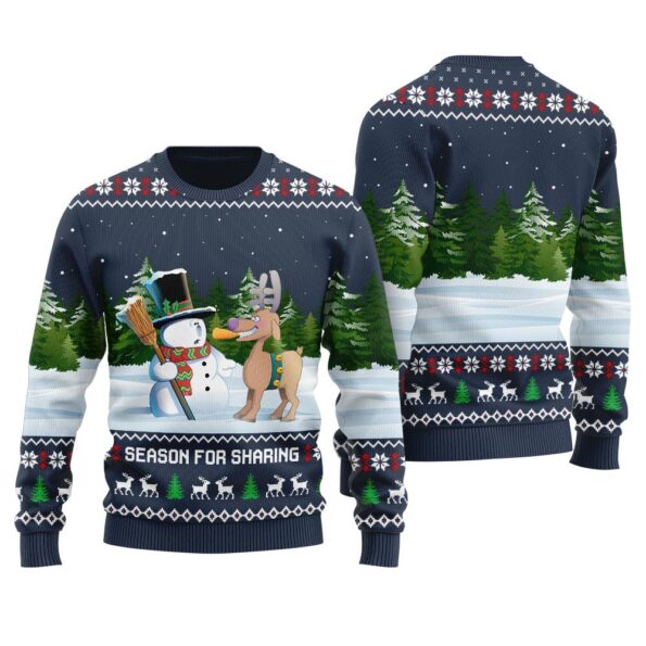 Funny Reindeer Snowman Ugly Christmas Sweater Navy
