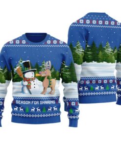 Funny Reindeer Snowman Ugly Christmas Sweater Royal