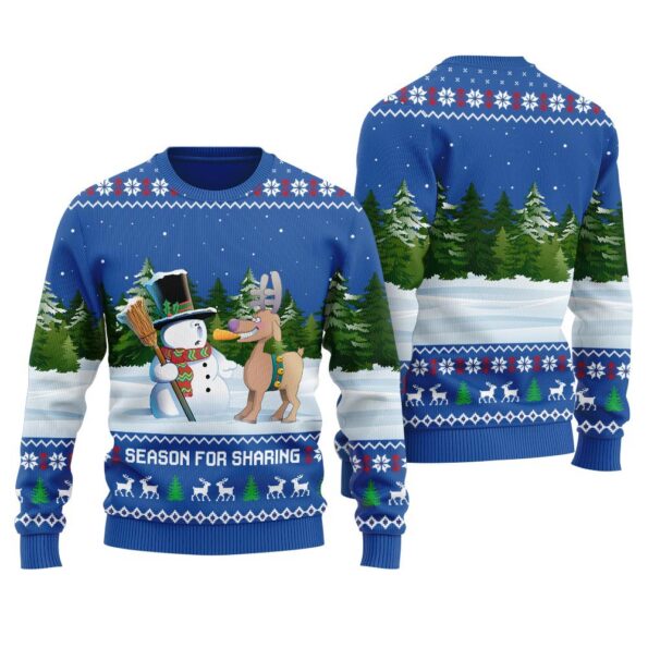 Funny Reindeer Snowman Ugly Christmas Sweater Royal