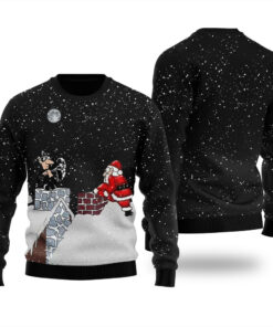 Funny Santa And The Thief Ugly Christmas Sweater Black