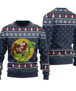 Funny Santa Bigfoot Jesus Ugly Christmas Sweater Navy