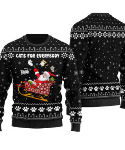 Funny Santa Cats For Everybody Ugly Christmas Sweater Black
