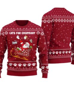 Funny Santa Cats For Everybody Ugly Christmas Sweater Cardinal Red