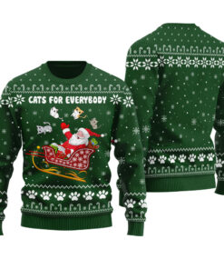Funny Santa Cats For Everybody Ugly Christmas Sweater Forest Green
