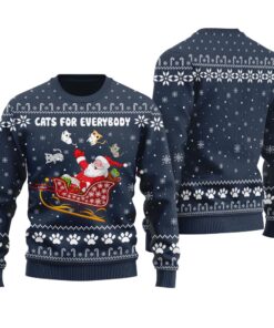 Funny Santa Cats For Everybody Ugly Christmas Sweater Navy