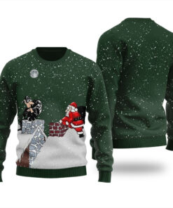 Funny Santa Claus And The Thief Ugly Christmas Sweater Forest Green