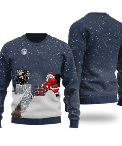 Funny Santa Claus And The Thief Ugly Christmas Sweater Navy