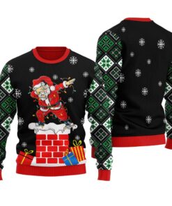Funny Santa Dabbing Ugly Christmas Sweater Black