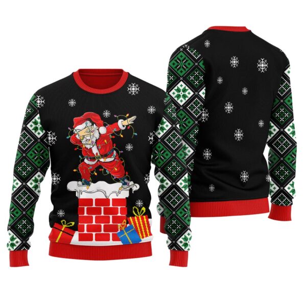 Funny Santa Dabbing Ugly Christmas Sweater Black
