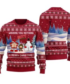 Funny Santa Elf Snowman Ugly Christmas Sweater Cardinal Red