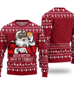 Funny Santa Have My Cookies Ugly Christmas Sweater Cardinal Red