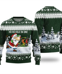 Funny Santa Hole In One Ugly Christmas Sweater Forest Green