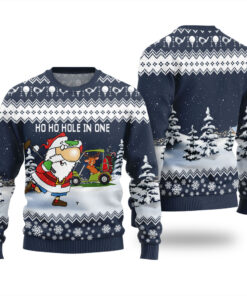 Funny Santa Hole In One Ugly Christmas Sweater Navy