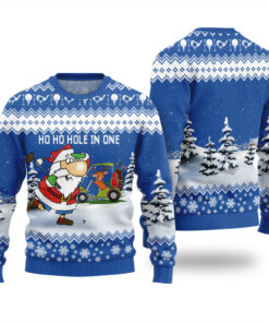 Funny Santa Hole In One Ugly Christmas Sweater Royal