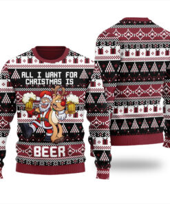 Funny Santa Reindeer Ugly Christmas Sweater Black