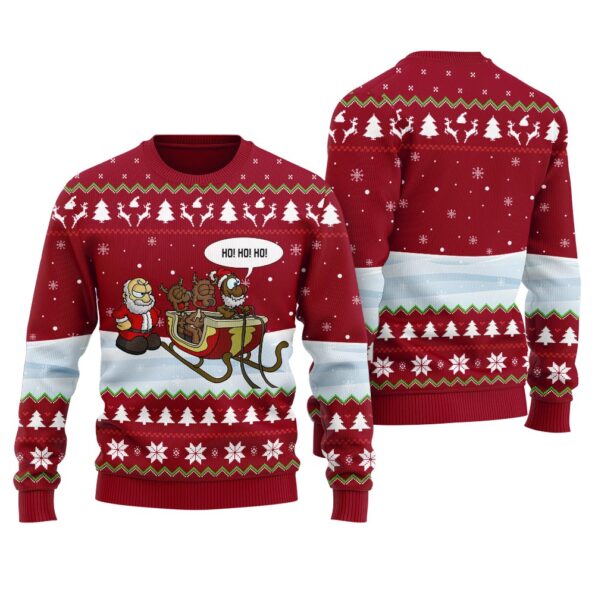 Funny Santa Reindeer Ugly Sweater Cardinal Red
