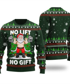 Funny Santa Squatting Ugly Sweater Forest Green