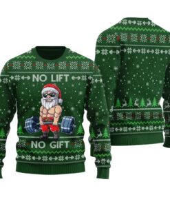 Funny Santa Swoleman Ugly Sweater Forest Green