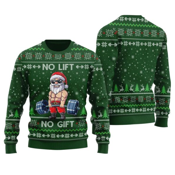 Funny Santa Swoleman Ugly Sweater Forest Green