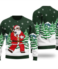 Funny Santa Ugly Christmas Sweater Forest Green