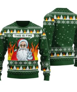 Funny Santa Ugly Christmas Sweater Forest Green