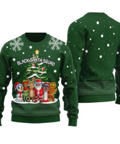 Funny Santa With Friends Ugly Christmas Sweater Forest Green