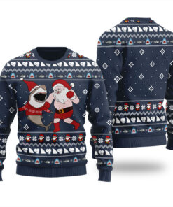 Funny Santa With Shark Ugly Christmas Sweater Navy
