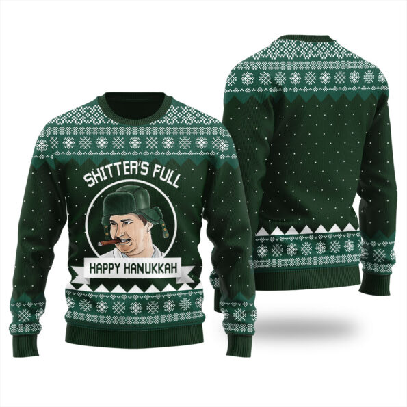 Funny Shitters Full Hanukkah Ugly Sweater Forest Green
