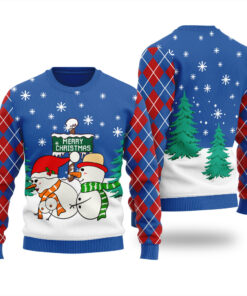 Funny Snowman Couple Ugly Christmas Sweater Royal