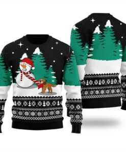 Funny Snowman With Dog Ugly Christmas Sweater Black