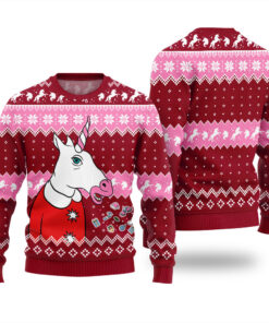 Funny Unicorn Ugly Christmas Sweater Cardinal Red