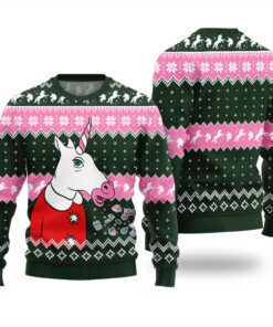 Funny Unicorn Ugly Christmas Sweater Forest Green