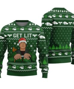 Get Lit Ugly Christmas Sweater Forest Green