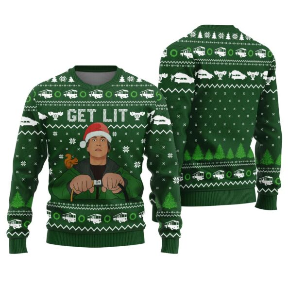 Get Lit Ugly Christmas Sweater Forest Green