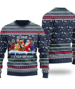 Go Jesus It's Your Birthday Ugly Christmas Sweater Navy