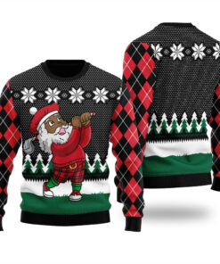 Golfer Santa Christmas Sweater Black