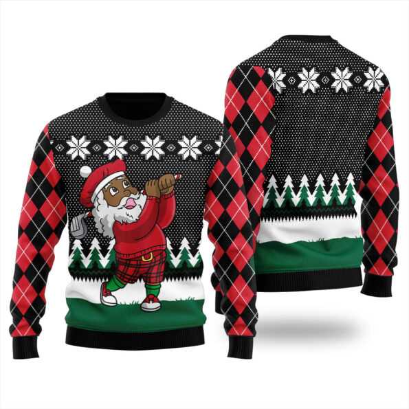 Golfer Santa Christmas Sweater Black