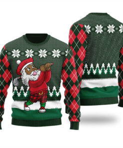 Golfer Santa Ugly Christmas Sweater Forest Green