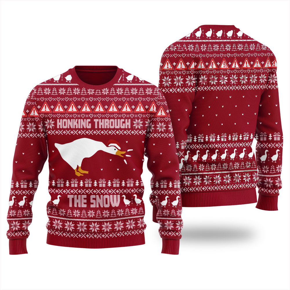 Goose Honking Through The Snow Ugly Sweater Cardinal Red