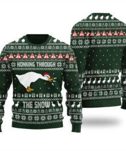 Goose Honking Through The Snow Ugly Sweater Forest Green