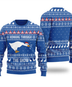 Goose Honking Through The Snow Ugly Sweater Royal