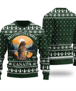 Grizzly Bear British Columbia Canada Sweater Forest Green